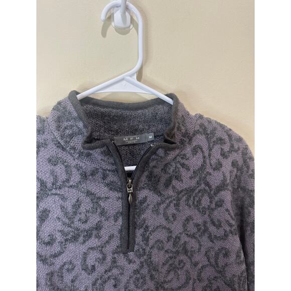 MFH Knits Sweater Sz M Purple Baby Alpaca Quarter Zip Long Sleeve Paisley - Picture 2 of 6